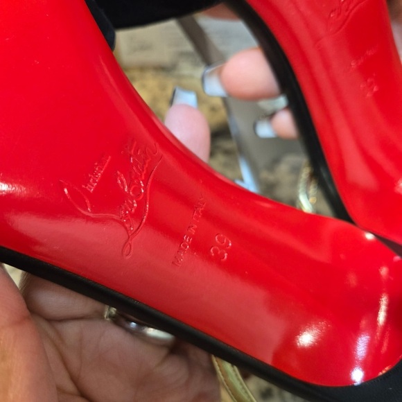 NEW Christian Louboutin Athina Black Suede and White Leather Heels 100mm Size 39 - Picture 9 of 11